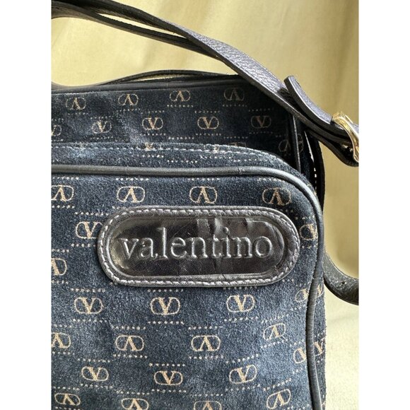 Vintage Valentino blue Suede Crossbody bag purse gold hardware - Picture 2 of 13